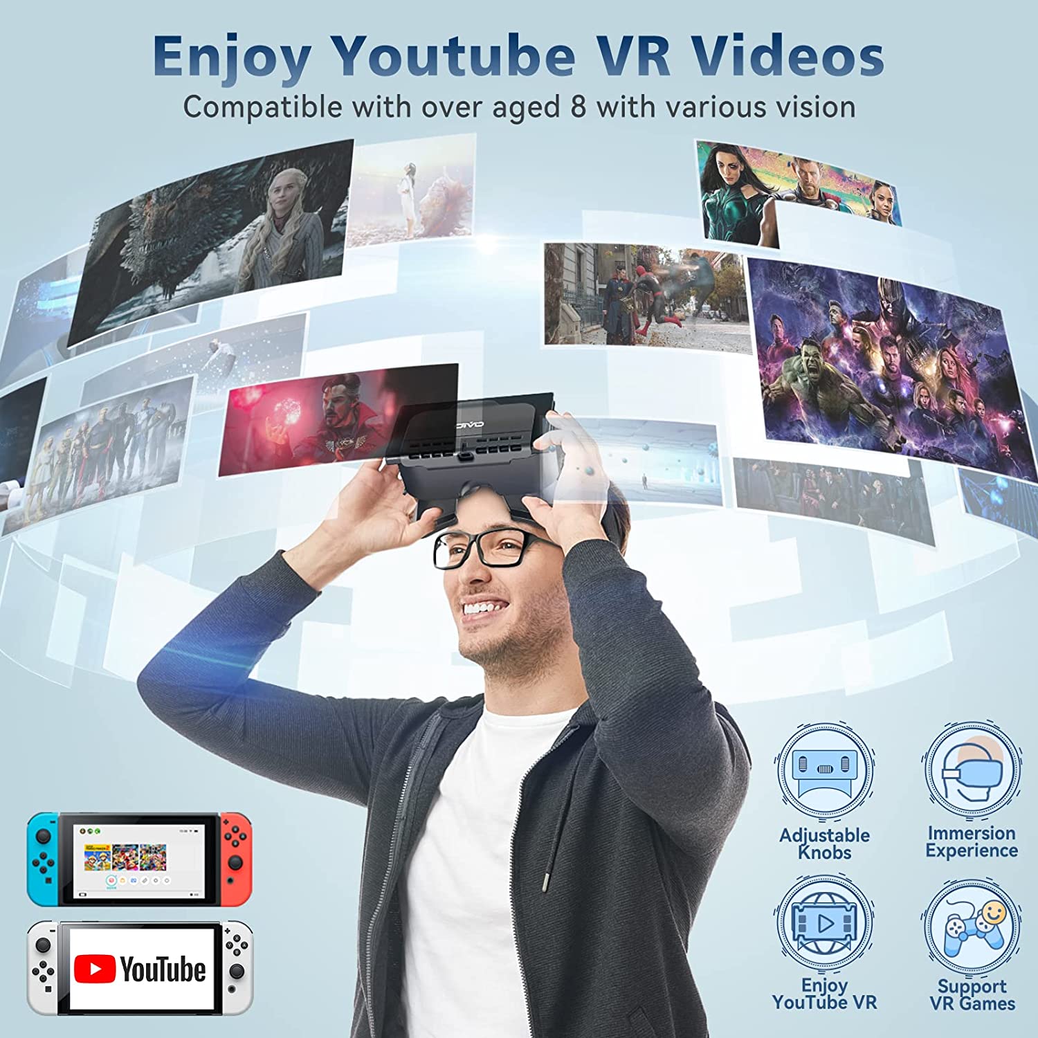 OIVO Casque VR pour Nintendo Switch/Switch Modèle OLED, VR Pour Casque  Realite Virtuel, Windows 8.1